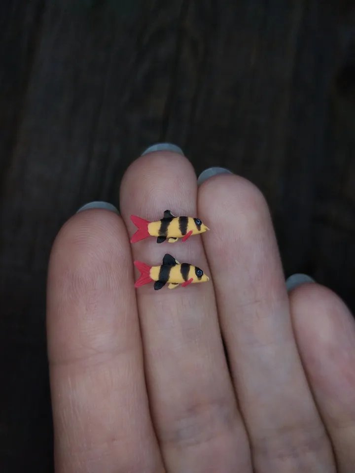 Set of miniature Clown loach fish 10 pcs, tiny fish for diorama, dollhouse or resin art