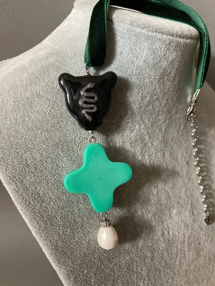 Choker leopard porcelain green flower