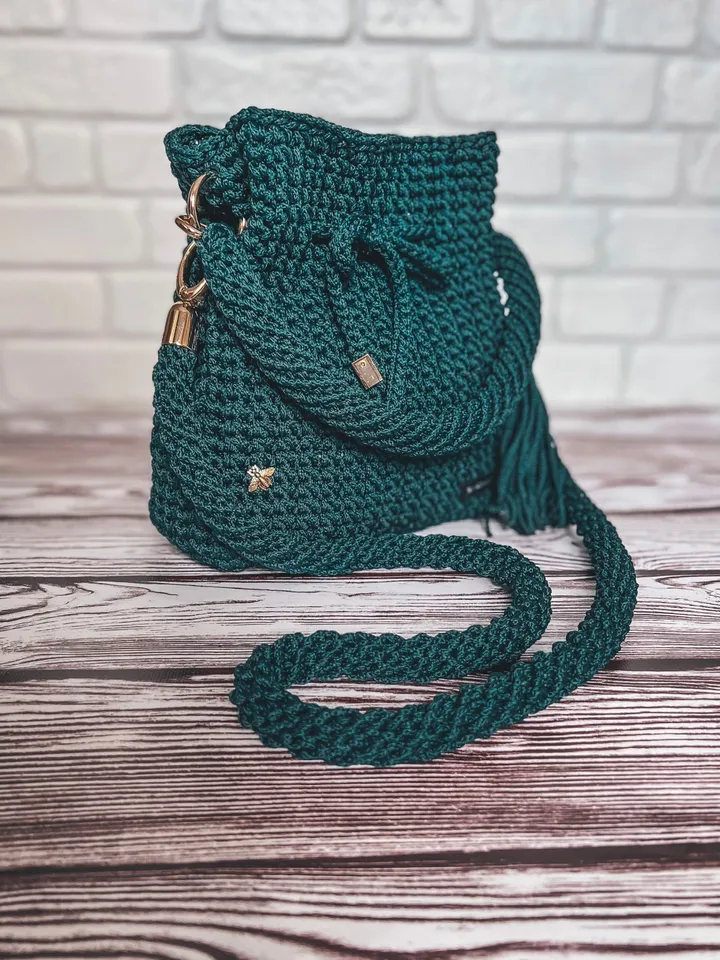 Bag pouch with cord crochet pattern PDF, digital instant download tutorial, handbag purse, shoulder bag
