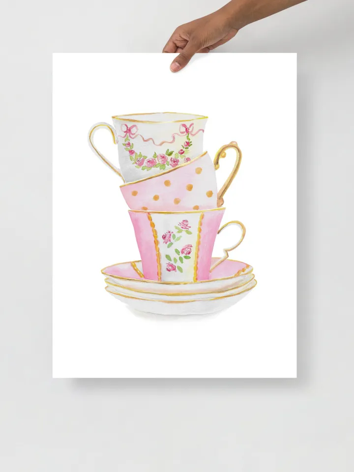 Tea cups, Kitchen Art, Wall Art, Kitchen Wall Decor, Vintage Tea Cup, Gift For Tea Lovers, Tea Party Decor ,Watercolor Art Print Tea Poster