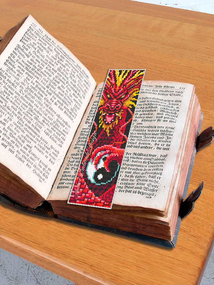 Dragon bookmark cross stitch pattern PDF download Fantasy red dragon cross stitch, Chinese dragon pattern, Yin yang, Chinese New Year #B271
