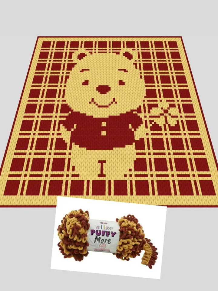 Loop yarn Finger knitted Little Bear blanket pattern