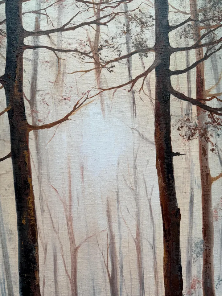 Forest Oil Painting Original Foggy Forest Wall Art Landscape Trees Painting