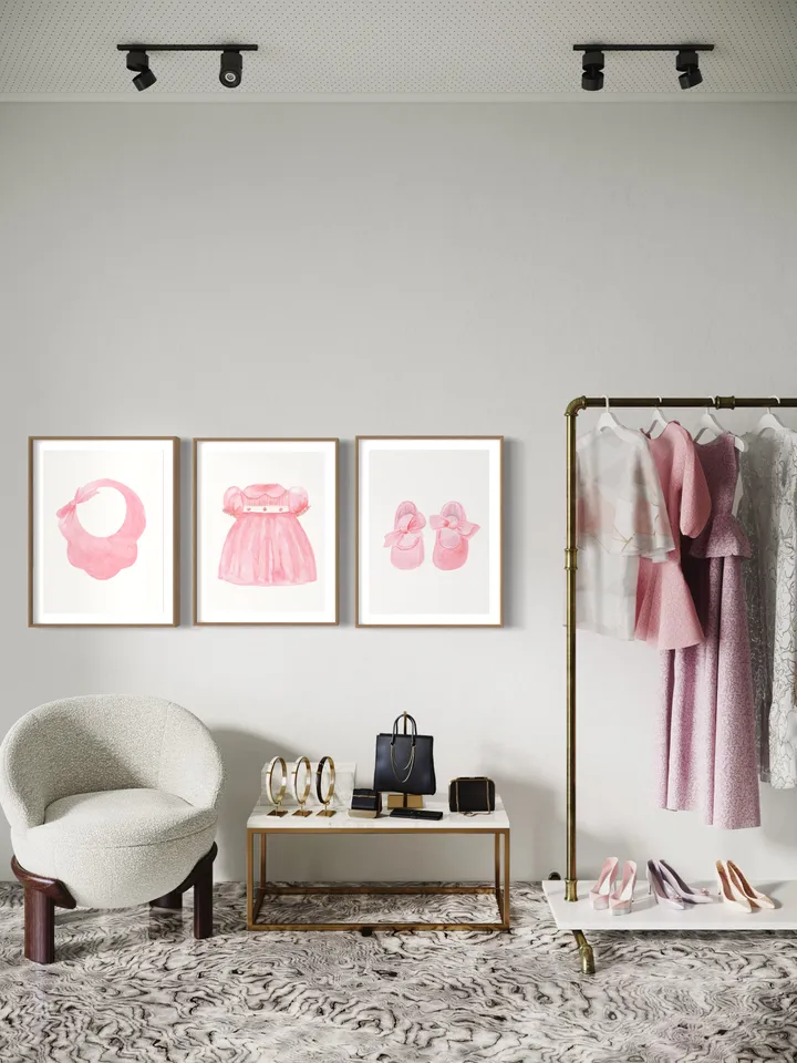 Pink Nursery Art, Set Of 3 Prints,Watercolor Painting, Baby Girl Prints, New Baby Nursery, Set Of Nursery Print, Baby Room Decor Girl, Pink
