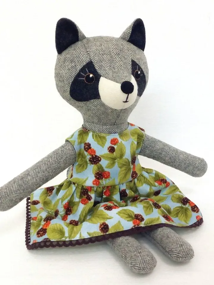 Gray raccoon girl, stuffed animal toy, handmade soft raccoon doll