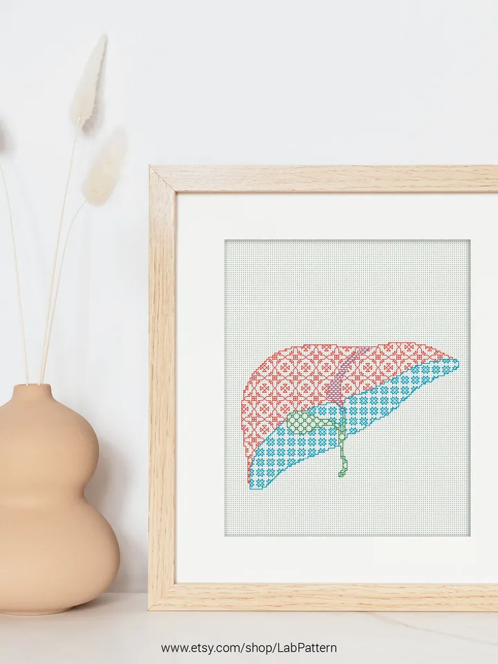 Human Body Liver Cross stitch pattern Blackwork | Embroidery Pattern | Instant Download | Embroidery Designs