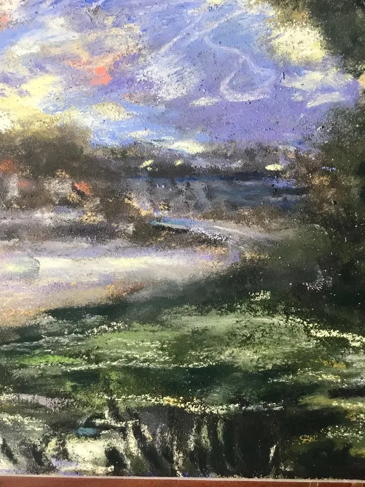 Landscape soft pastel painting on sand paper,original pastel painting wall art,Monet inspired landscape painting,gift,home decoration.