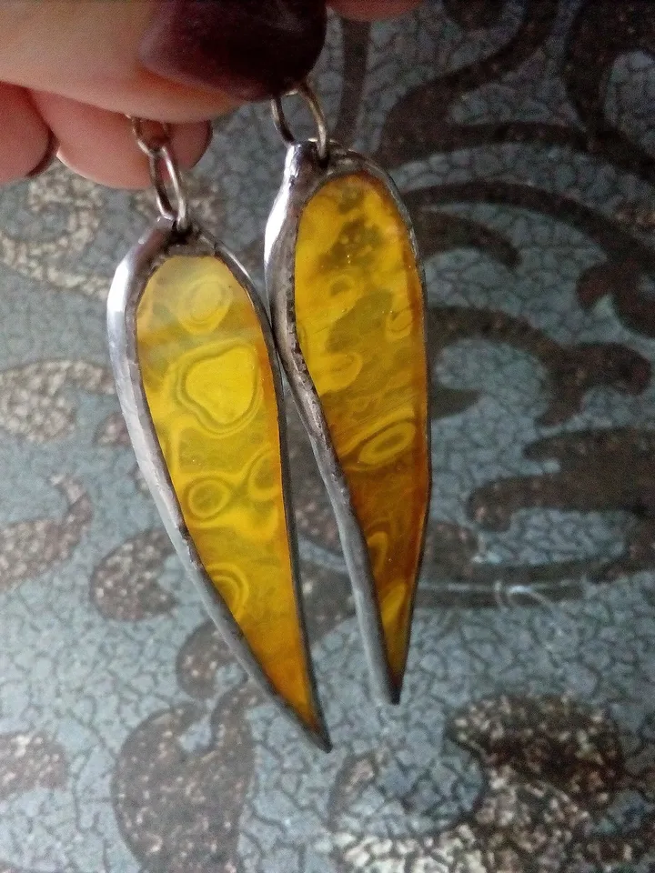 Dangle earrings, Yellow earring, glass earrings, simple stained glass, long earrings, kawaii earrings, petals