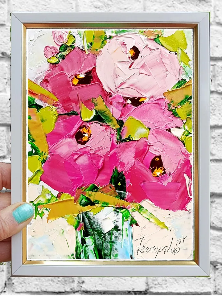 Peonies painting Flowers original oil painting Small Original art Peony wall art Pink peonies artwork Floral New home gifts 7x5 in