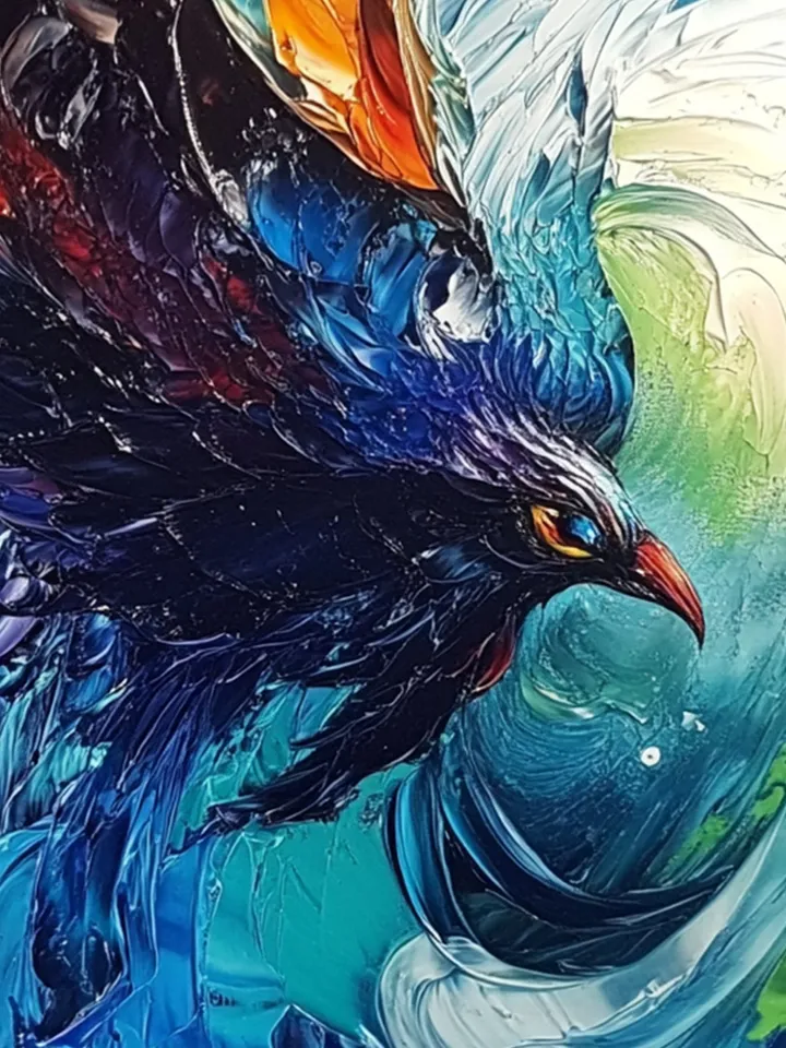 Hand-Painted Abstract Oil Painting | Vibrant Blue Bird in Motion | Stunning Wall Art with Bold Colors for Living Room Decor