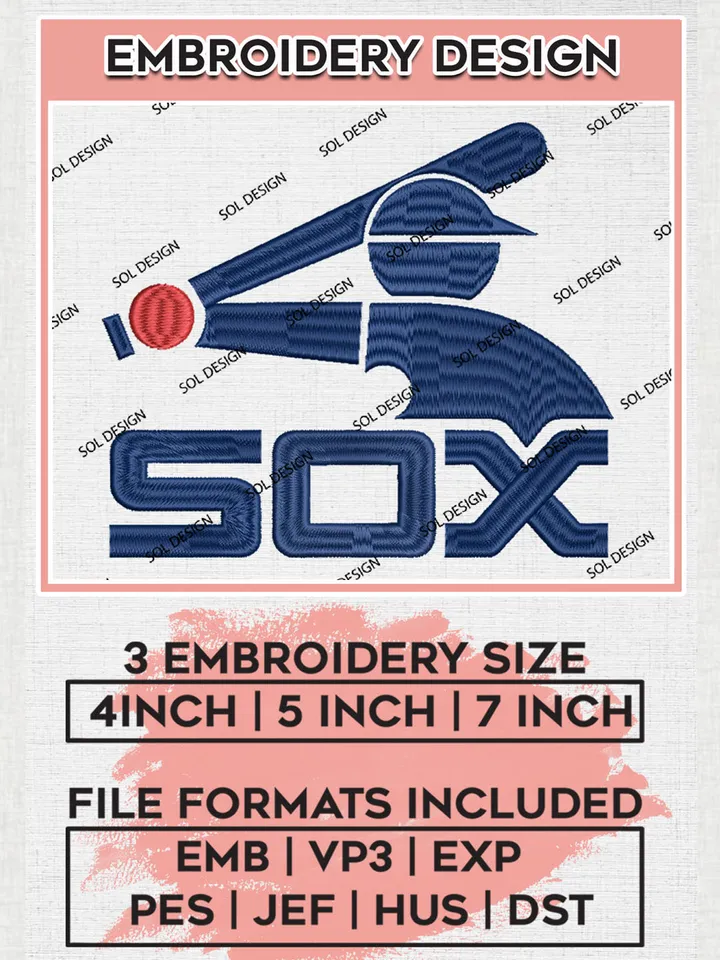 Chicago White Sox Logo Embroidery Files, MLB Chicago White Sox Team Embroidery, NCAA Teams, 3 sizes, Machine embroidery designs, Digital Download