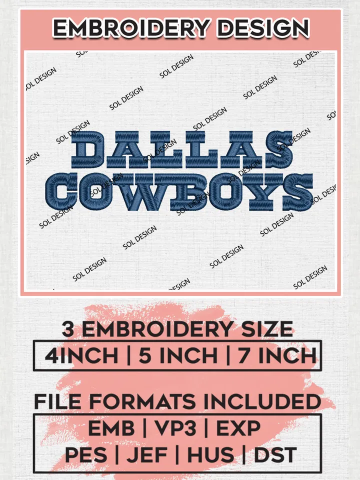 Dallas Cowboys Wordmark Embroidery Designs, NFL Cowboys, NFL Logo Embroidery Files, NFL Dallas Cowboys Machine Embroidery Design, Digital Download