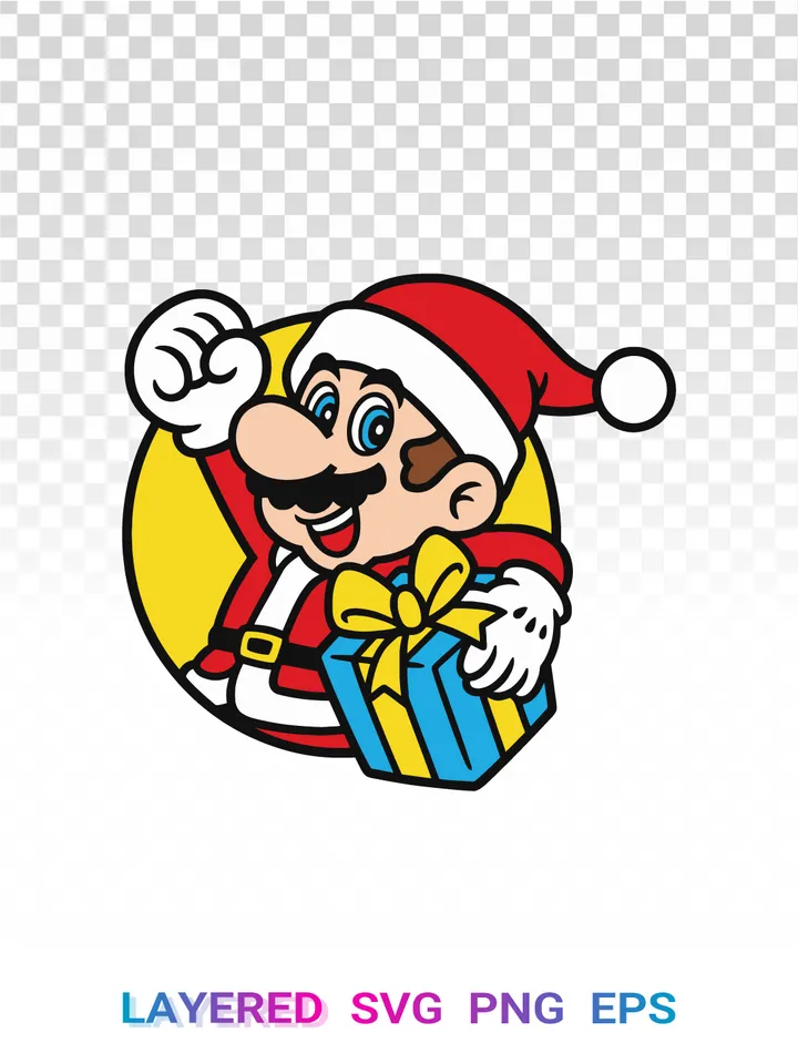 Mario Christmas Gift PNG, Super Mario Holiday SVG Nintendo