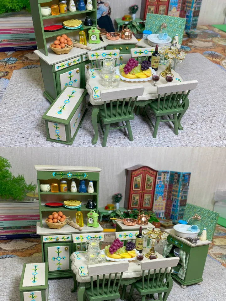 TUTORIAL. A set of kitchen furniture on a scale of 1:12. Miniature dollhouse. Furniture for dolls.