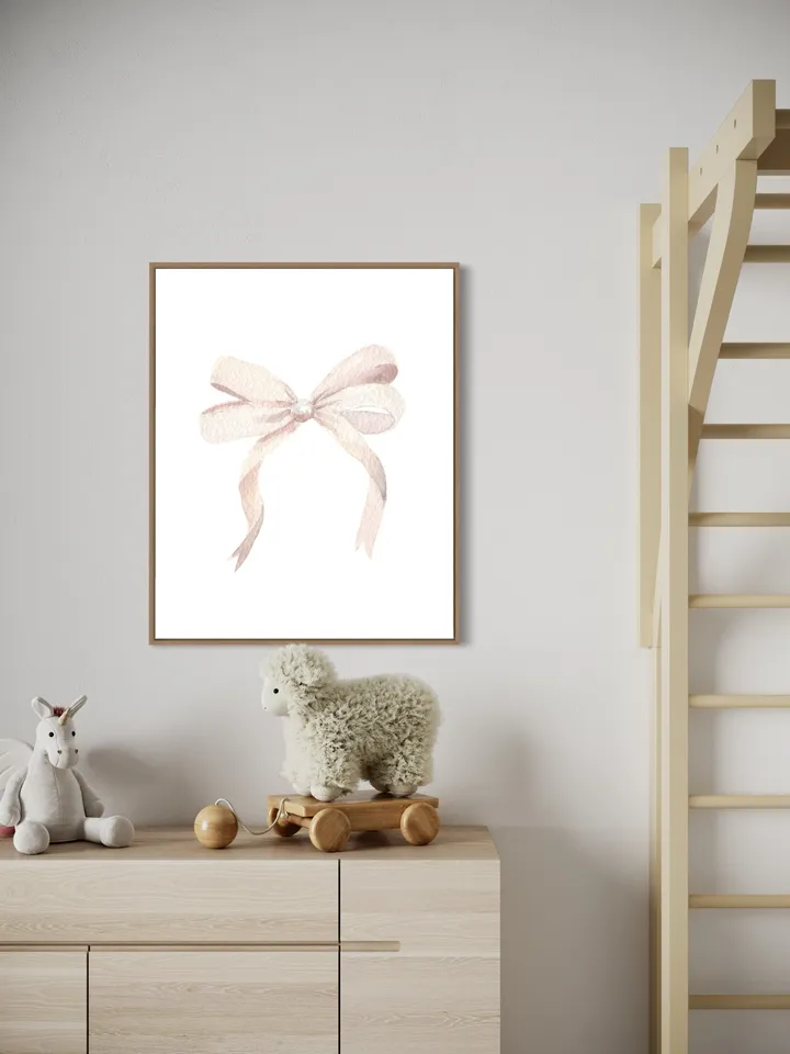 White Bow Watercolor Painting Art Print, White Nursery Art, Little Girl Room, Grand Millennial Style, Watercolor Hair Bow Print,Girly Poster