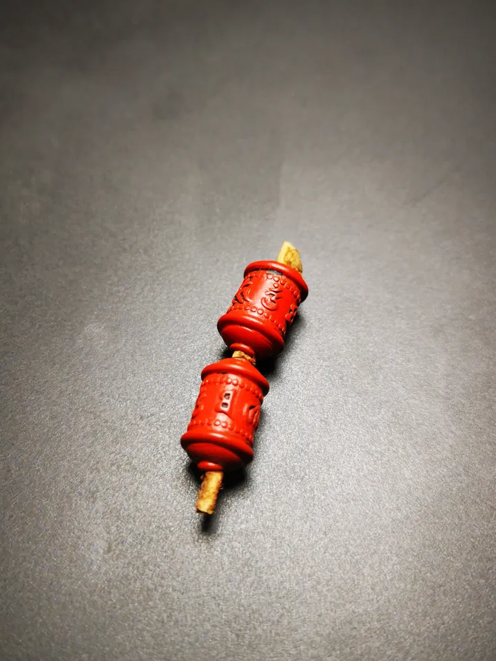 Gandhanra Handmade Antique Tibetan Amulet,Mini Prayer Wheel Bead Pendant for Mala,Made of Cinnabar