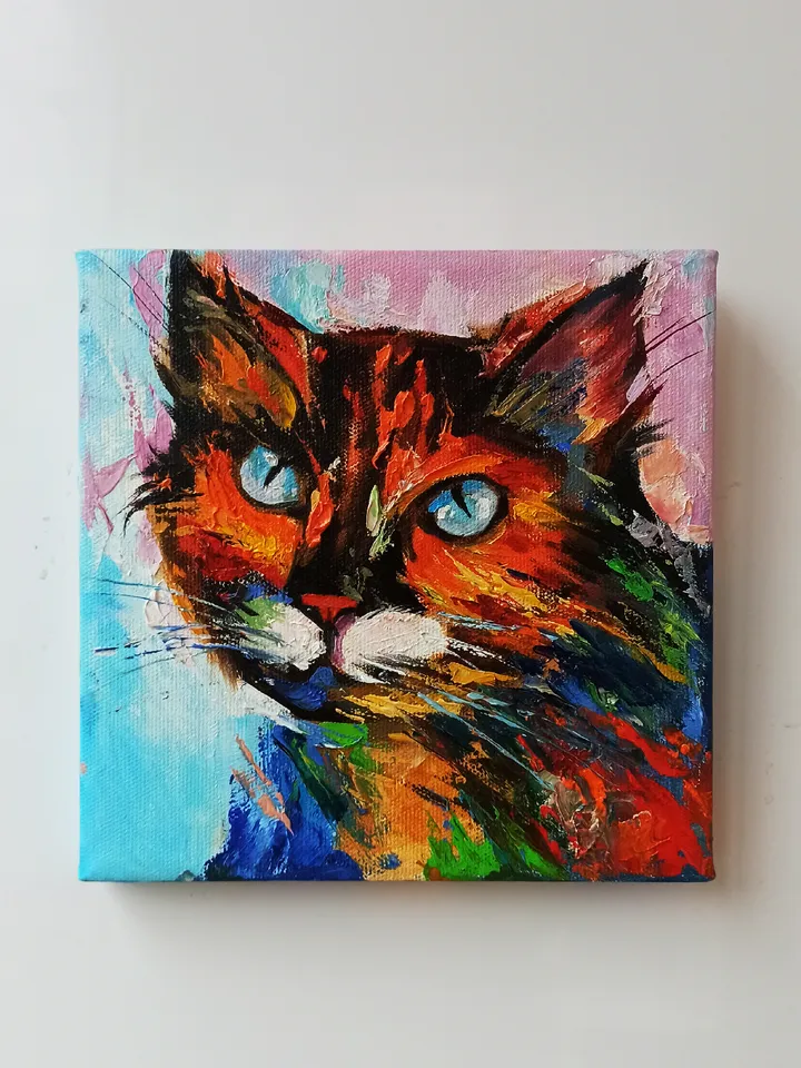 Extremely Angular Cat, original oil painting