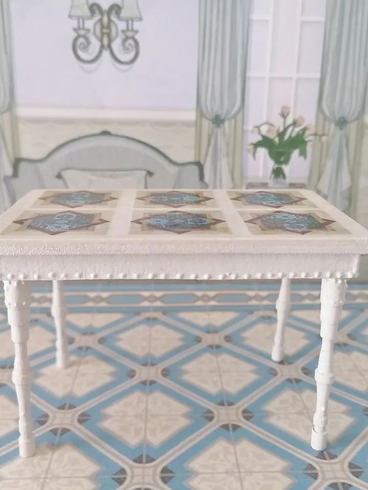Doll table and sofa. Dollhouse miniature. 1:12. Handmade. Doll furniture. Furniture for doll's kitchen.