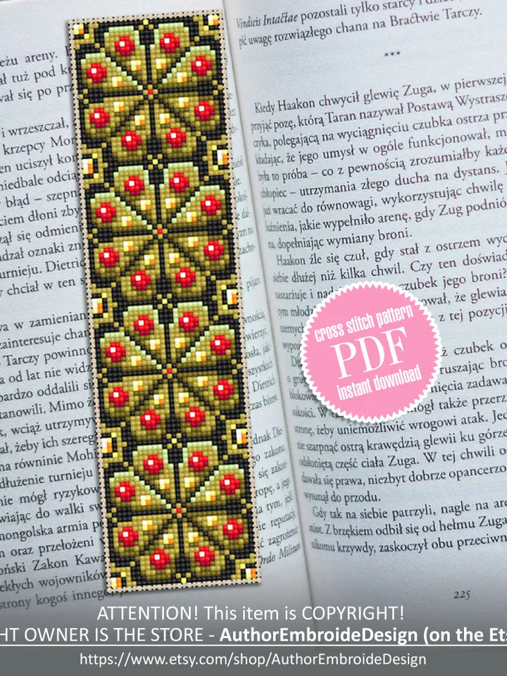 Floral Bookmark cross stitch pattern PDF download Floral ornament cross stitch, Handmade bookmark pattern digital PDF, Book lover gift #B135