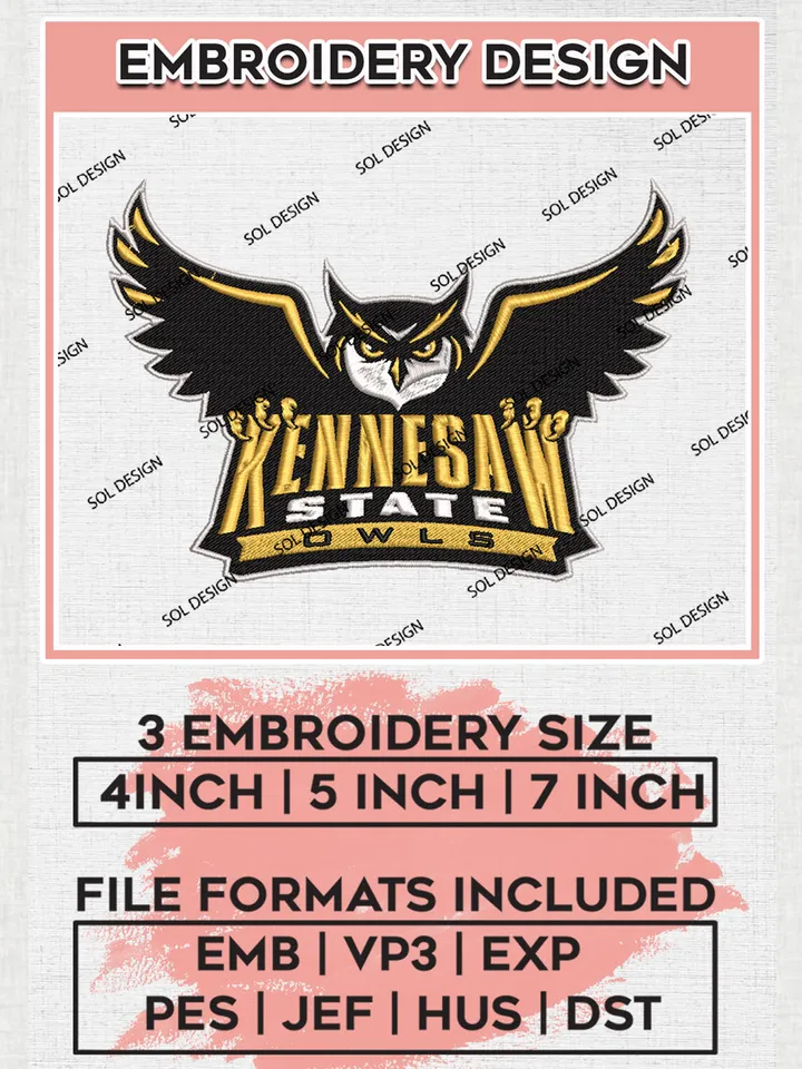 Kennesaw State Owls Team Wordmark Logo embroidery designs, NCAA Kennesaw State Owls Logo Machine embroidery files , NCAA Team Logo embroidery designs, NCAA Game Day Machine embroidery designs, Digital Download
