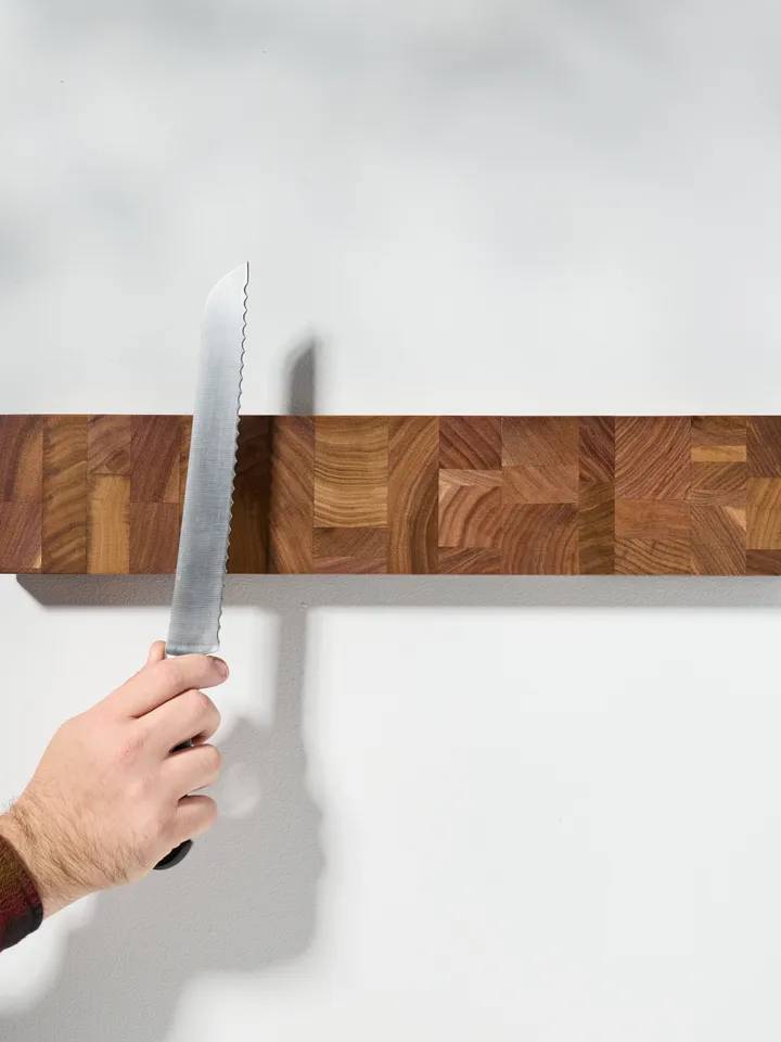 Wall Mounted Magnetic Knife Holder Made from Upcycled End Grain Walnut