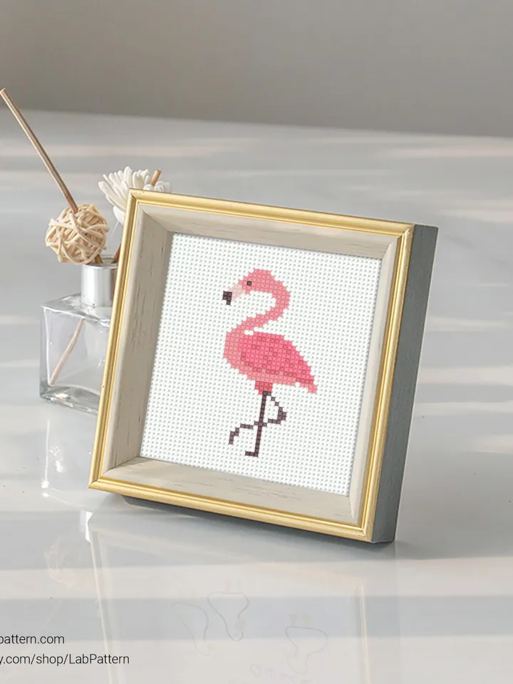 Mini Pink Flamingo Cross stitch pattern, contemporary, Bird, animals, beginner counted, modern chart, DIY, embroidery, instant, Digital PDF