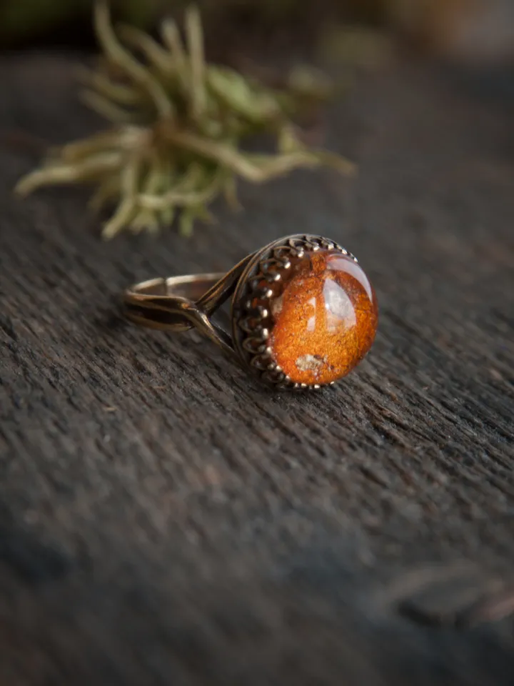 Real amanita ring. Adjustable size resin jewelry