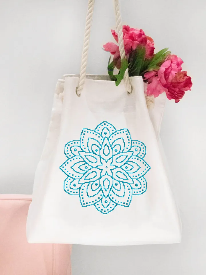 Simple mandala cross stitch pattern download PDF, Easy floral ornament beginners embroidery, Monochrome mandala ornament cross stitch #M94