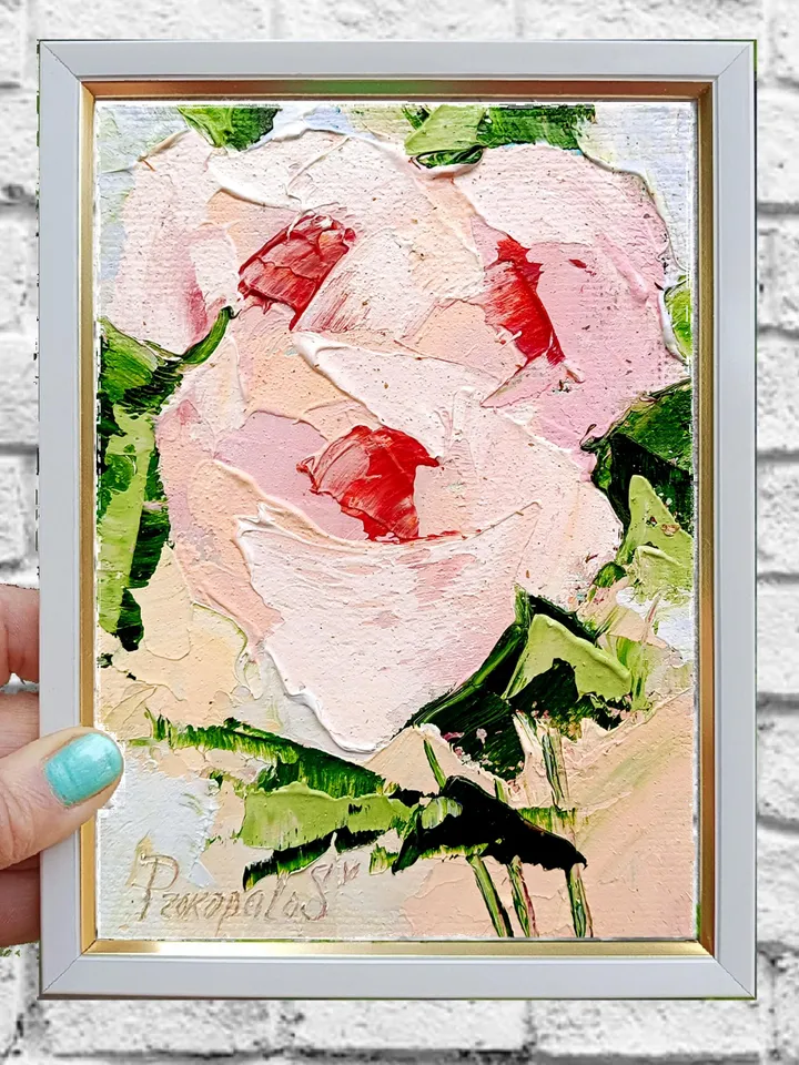 Pink Peonies painting Flowers original oil painting Small Original art Peony wall art Pink peonies artwork Floral wall decor Mini art 7x5 in