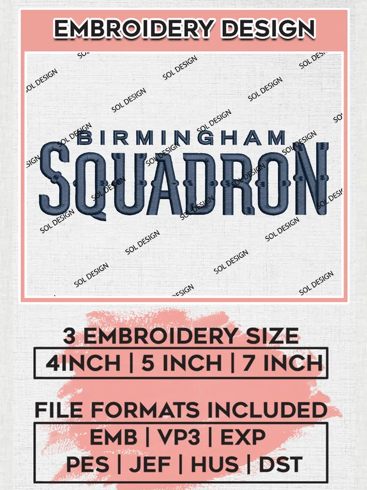 Birmingham Squadron Basketball Team Writing Logo Embroidery Designs, NBA G League Team Embroidery Files, Basketball Machine Embroidery Designs, NBA Squadron Team Logo, Sport Machine Embroidery Design, Digital Download