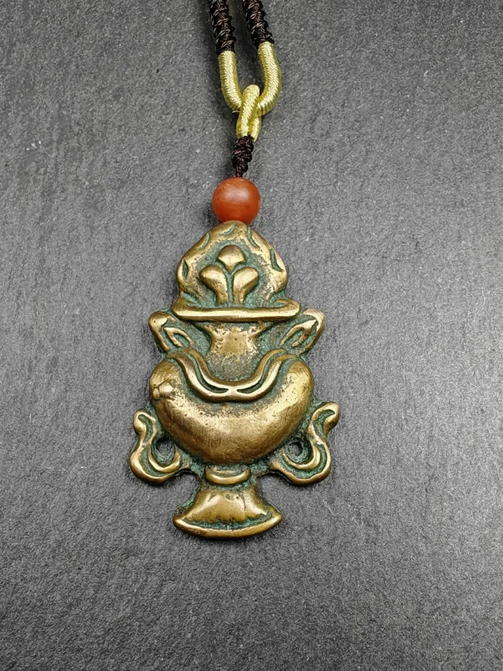 Gandhanra Handmade Tibetan Buddhist Amulet,Treasure Vase Badge, Good Furtune and wealth, Made of Lima Brass,Spiritual Gift