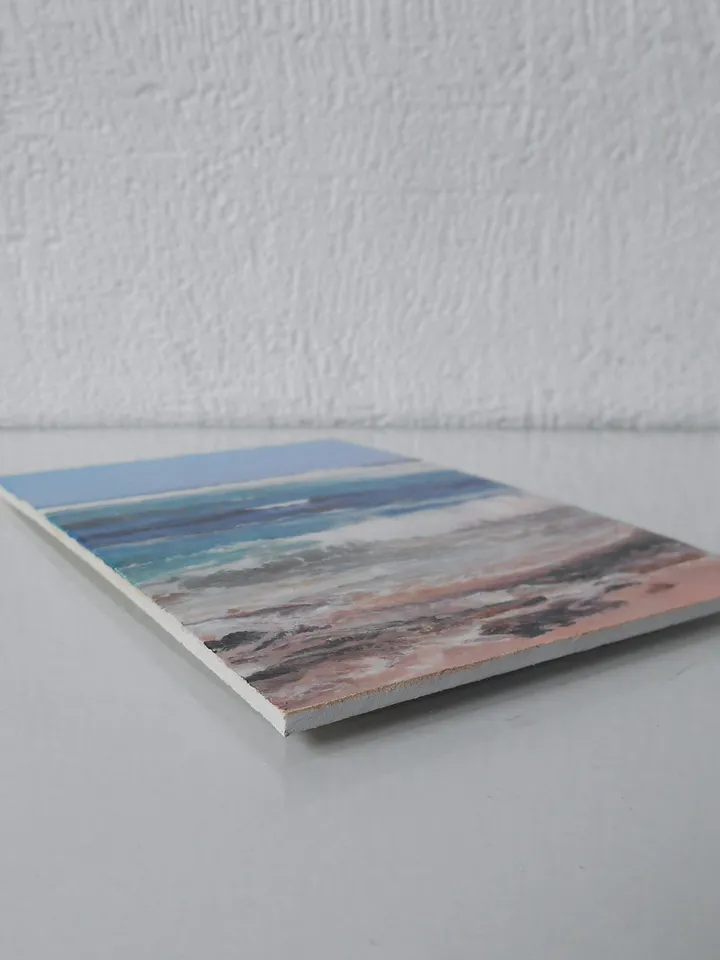 Ocean painting 5'x3' Seascape miniature artwork Turquoise wave Sandy shore