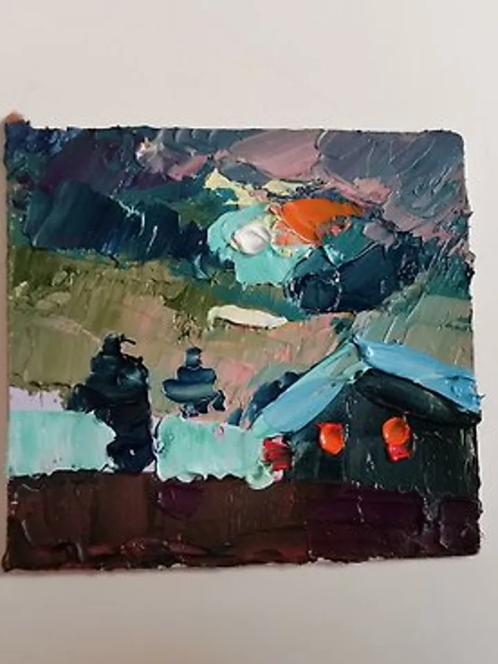 Night Painting 油畫原作 Moon Original Art 手工油畫 Oil Painting 掛畫 Winter landscape