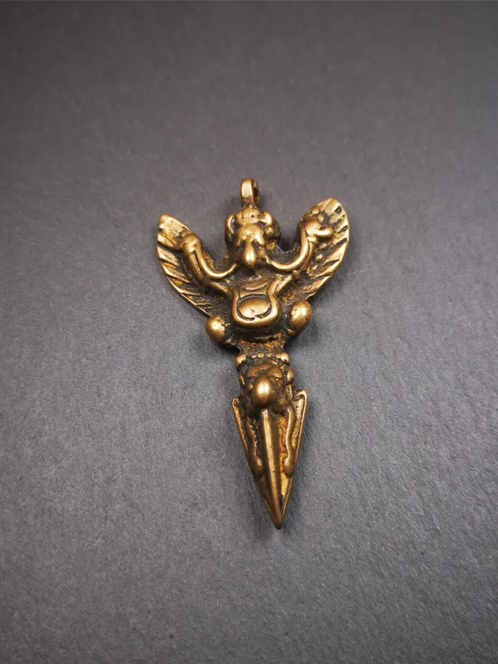 Gandhanra Antique Tibetan Buddhist Amulet,Garuda Phurba,Garula,Suparna,Golden-winged Bird Pendant,Made of Lima Brass, 2.36" * 1.4"