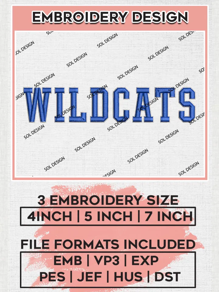 NCAA Wildcats College Team Word Logo Embroidery Design Files, NCAA Kentucky Wildcats Machine Embroidery, NCAA Teams, 3 sizes, NCAA Machine embroidery designs, Digital Download