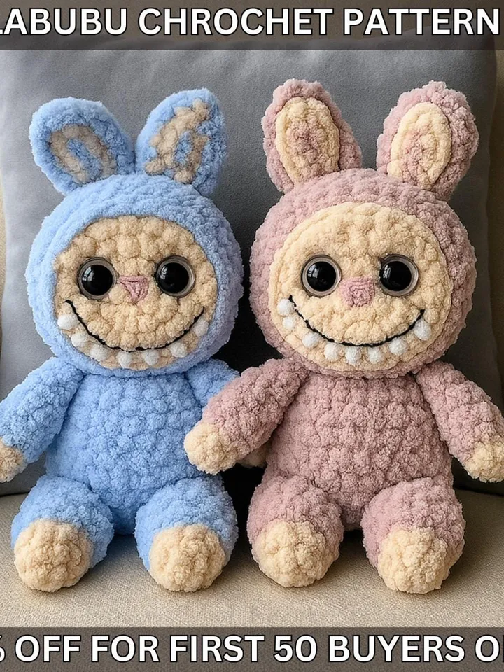 Smiling Bunny CROCHET PATTERN, Amigurumi Labubu Fan Art Plushies, Creepy Cute Monster Rabbit Toy, Ugly sweetie Labubu