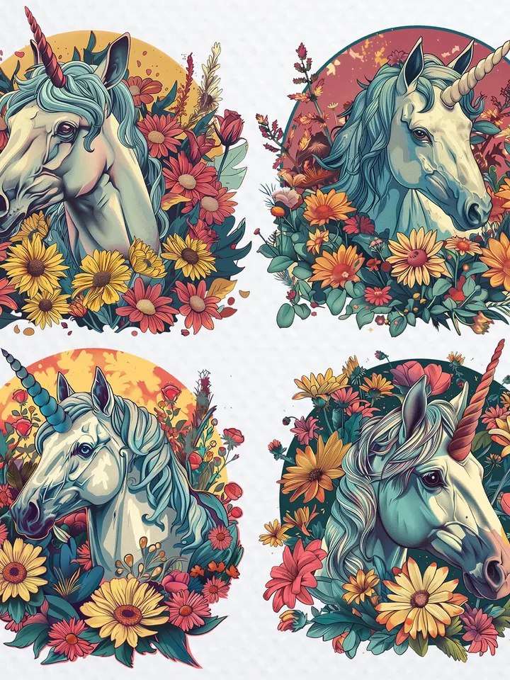 14 Magical Unicorn in flowers Clipart, Unicorn Сlip Art, Cute Unicorn digital download, Flower Unicorn Png, sublimation Unicorn Png