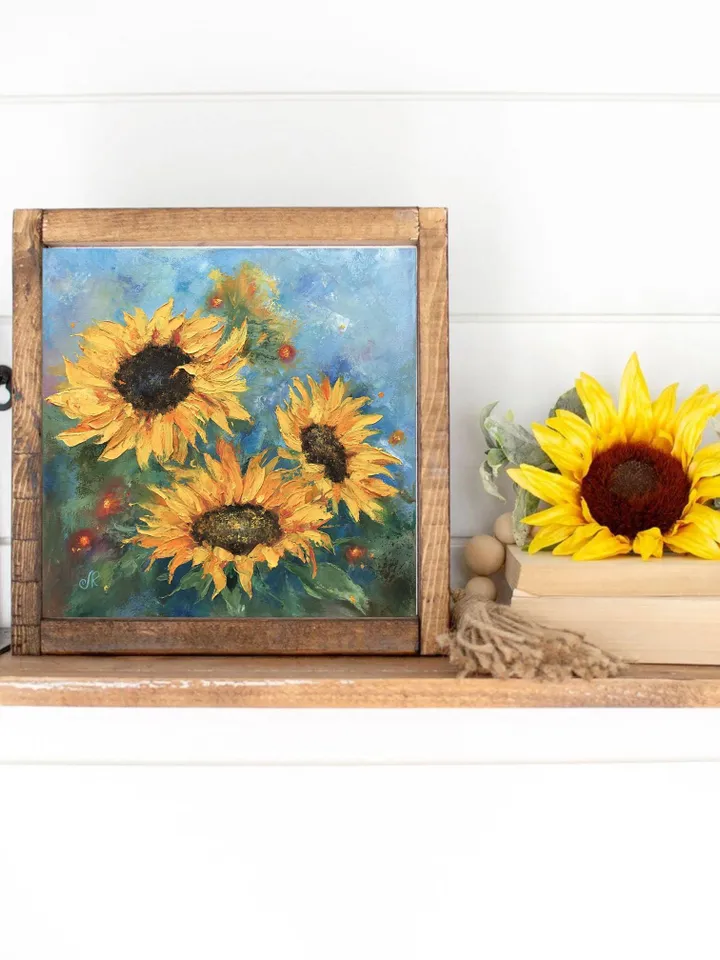 Sunflower Oil Painting Original Still Life Painting Flowers Wall Art