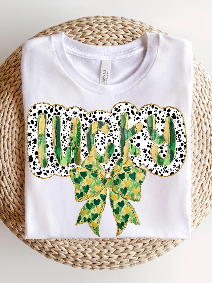 Glitter lucky shamrock coquette png, lucky png, brushstroke lucky png, patricks day png, glitter patrick png, retro patrick Png, Irish Day