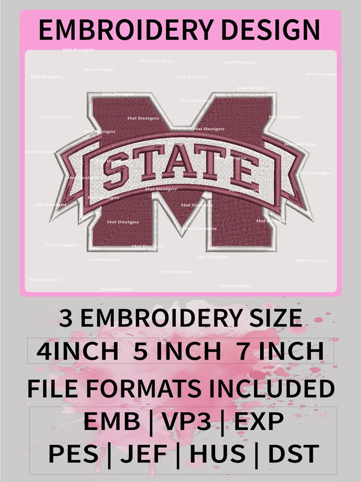NCAA Mississippi State Bulldogs Embroidery File, 3 Sizes, 6 Formats, NCAA Machine Embroidery Design, NCAA Logo, NCAA Teams