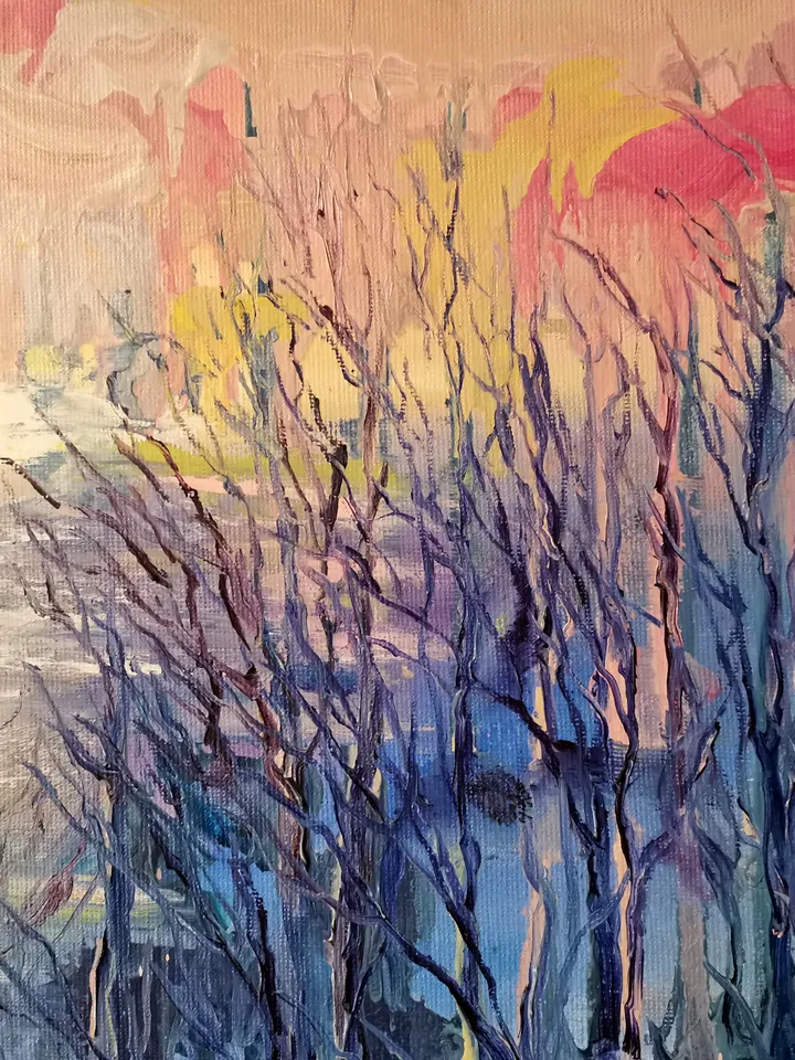 Lake Sunset Forest Art Original Oil Painting Abstract Sea Artist Svinar Oksana