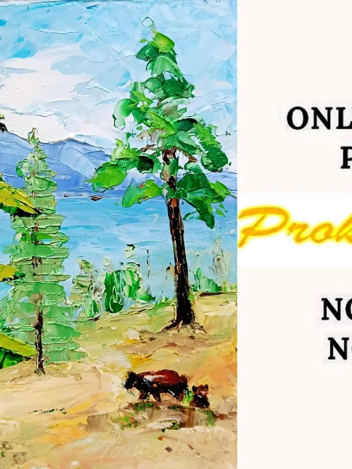 Lake Tahoe Painting Bears Art Sequoia Original Art National Park Impasto Oil Painting Small Impressionist Art Travel Gifts by ArtProkopaloSv