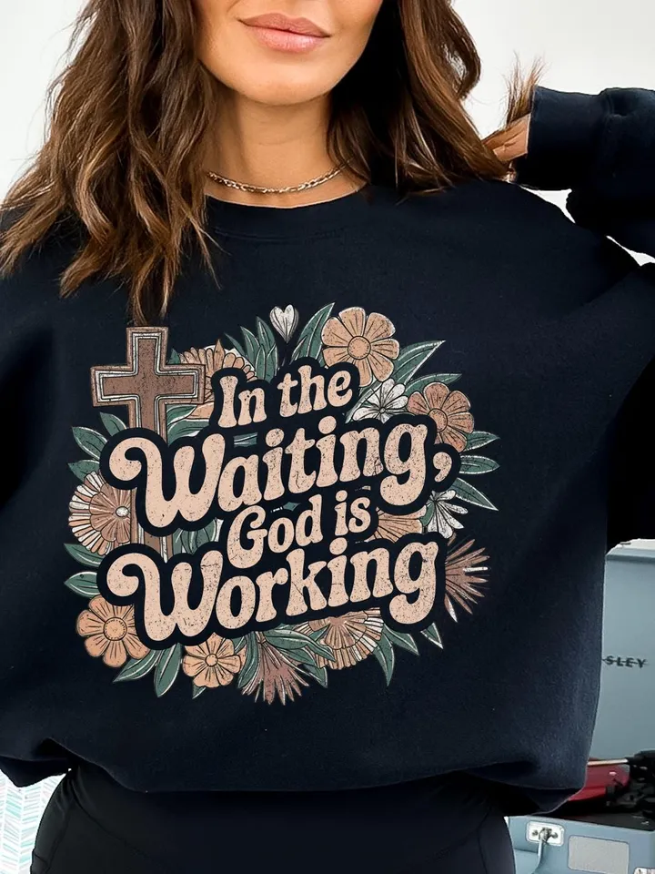 Boho Foral Christian PNG, Christian Sublimation Designs, Wildflower Png, Bible Verse Png, Instant DIGITAL In the Waiting, God is Working Png