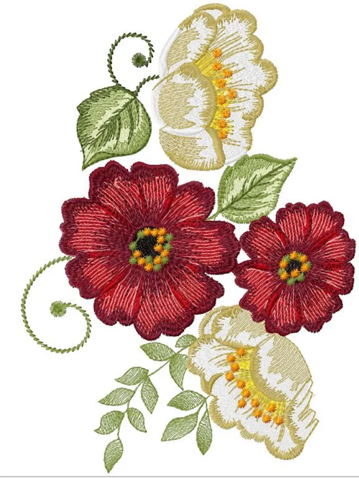 August red flowers 4 Designs Machine Embroidery Design