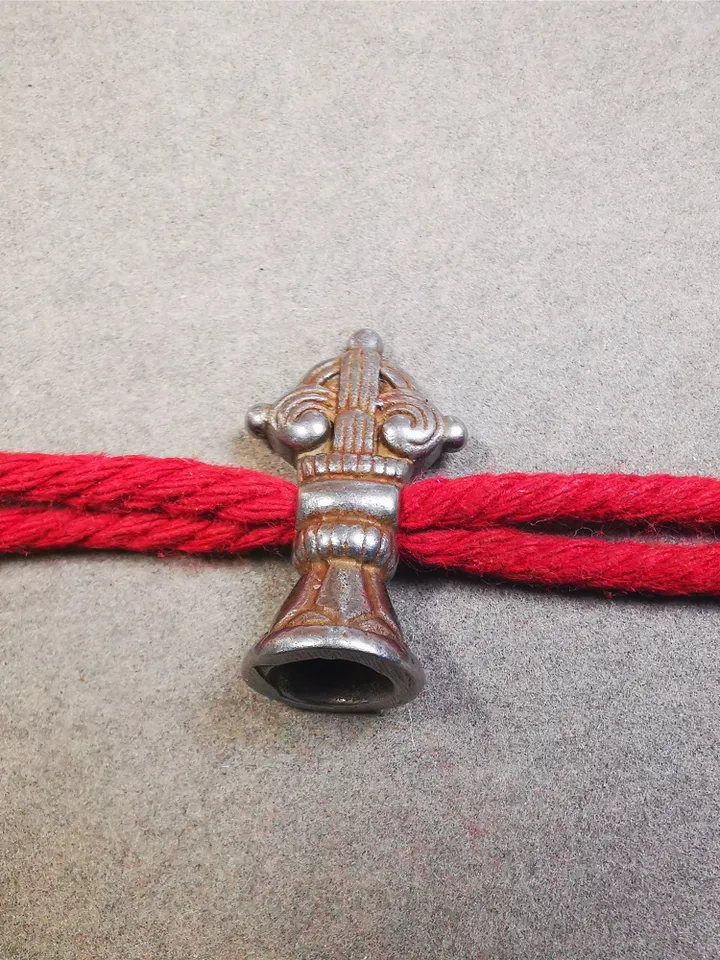 Gandhanra Handmade Tibetan Amulet, Big Size Vajra and Dorje Bell Pendant, Marker Bead for Mala Accessories, Made of Cold Iron