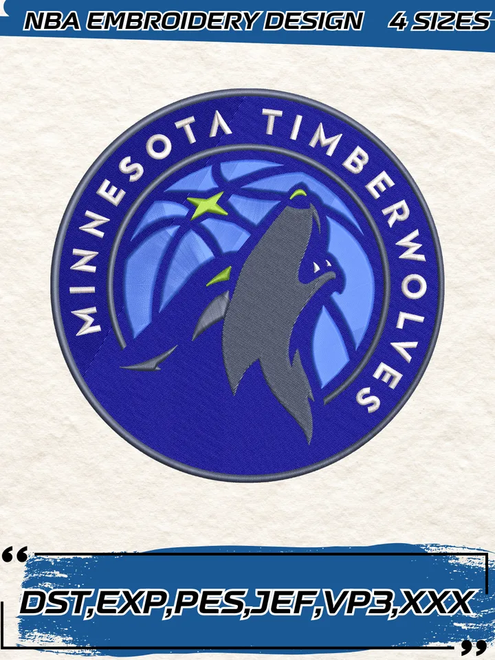 Minnesota Timberwolves Logo Embroidery Designs,NBA Logo Embroidery Files, Machine Embroidery Design File, 4 Sizes,Digital Download
