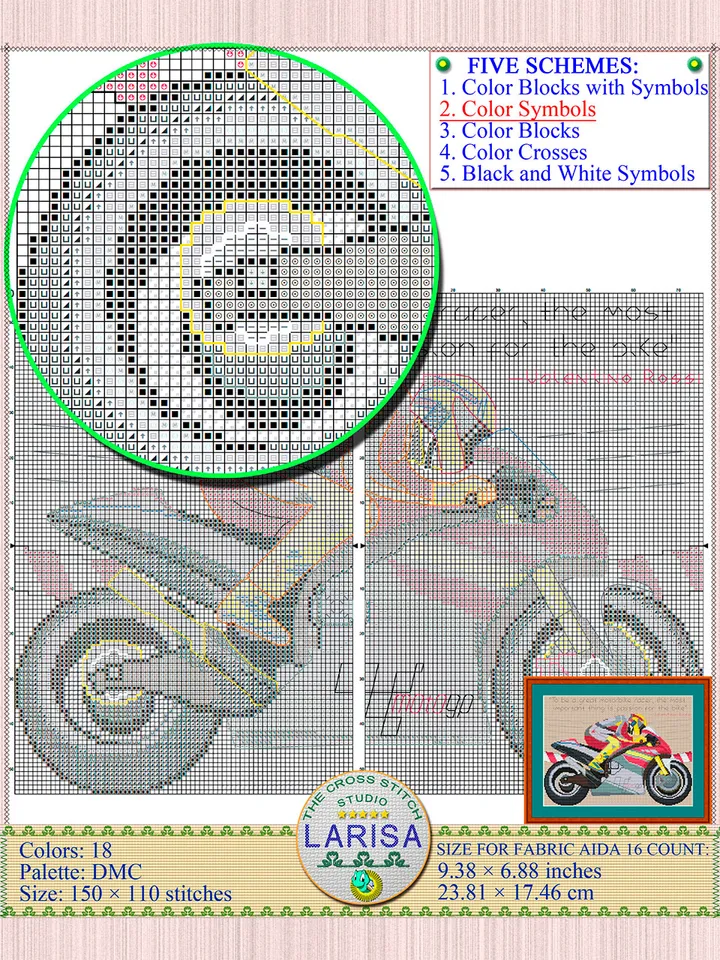 Motosport Cross Stitch Pattern | Motorcycle Racer | Motorbike | Sport Bike