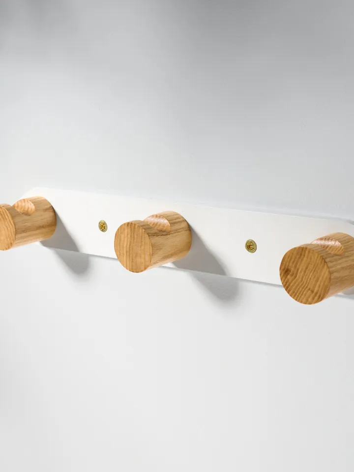 White + Ash Minimalist Metal and Wood Wall Mounted Coat hook