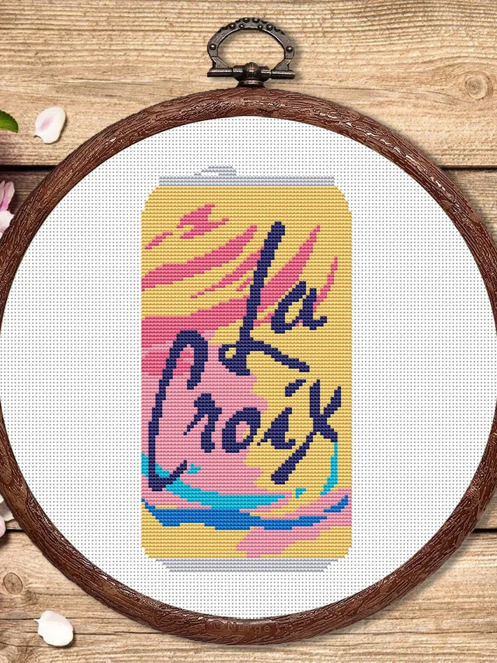 La Croix Cross Stitch Pattern, Kitchen Cross Stitch, Embroidery Drink, Drink Cross Stitch Pattern, Soda Patterns, Modern Cross Stitch #kt013