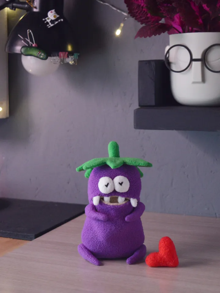 PDF plush sewing pattern β Fleece Eggplant Softie Toy DIY Guide